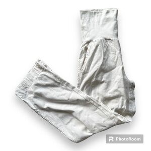 Maternity white Linen wide leg pants size 6 fold over waistband Beach Summer 